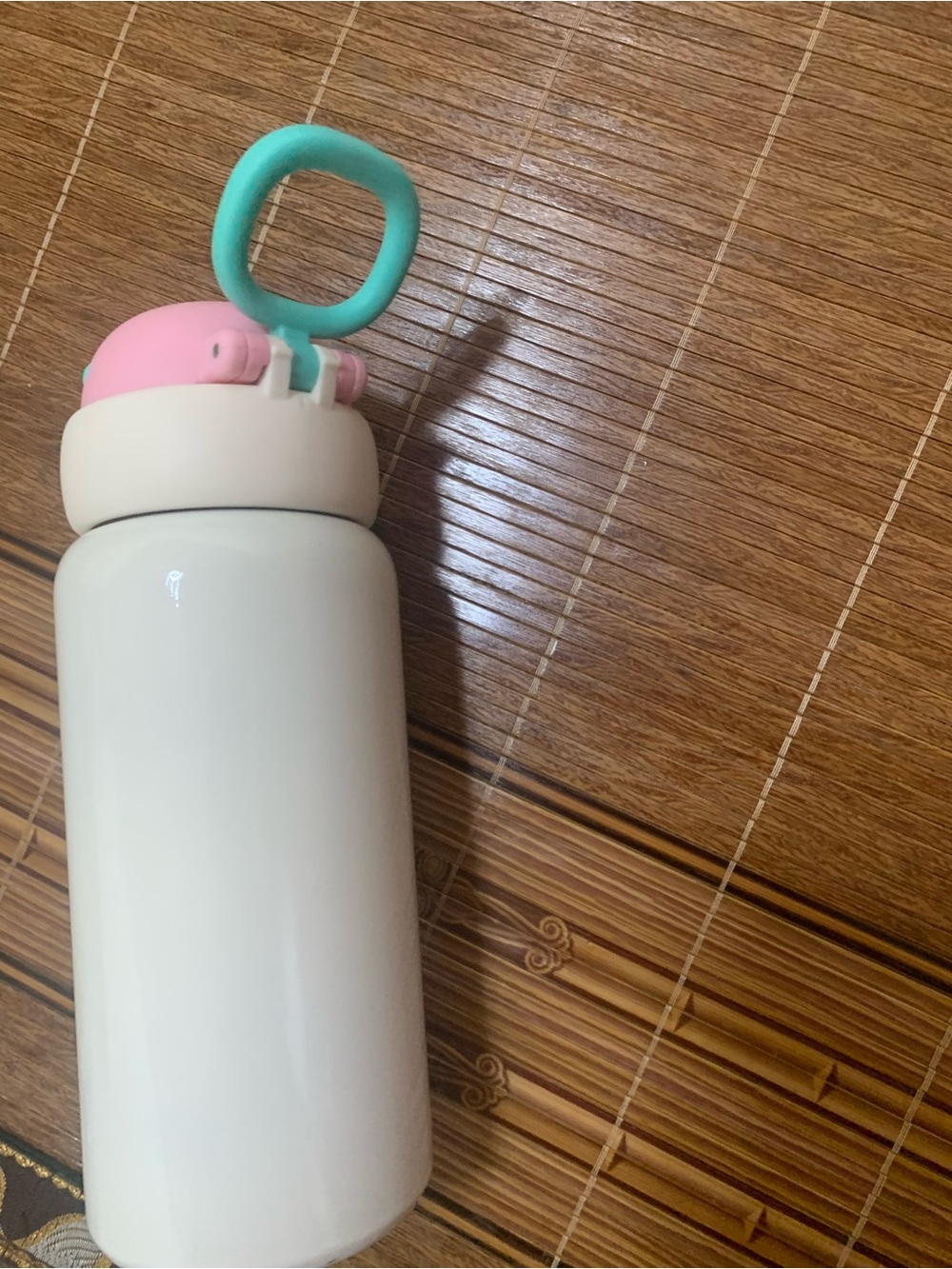 Cream Stainless Bottle with Pink Flip Lid and Mint Loop